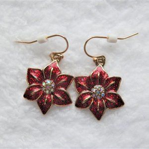BEST SELLER 1" Poinsettia Gold Drop Earrings Glittery